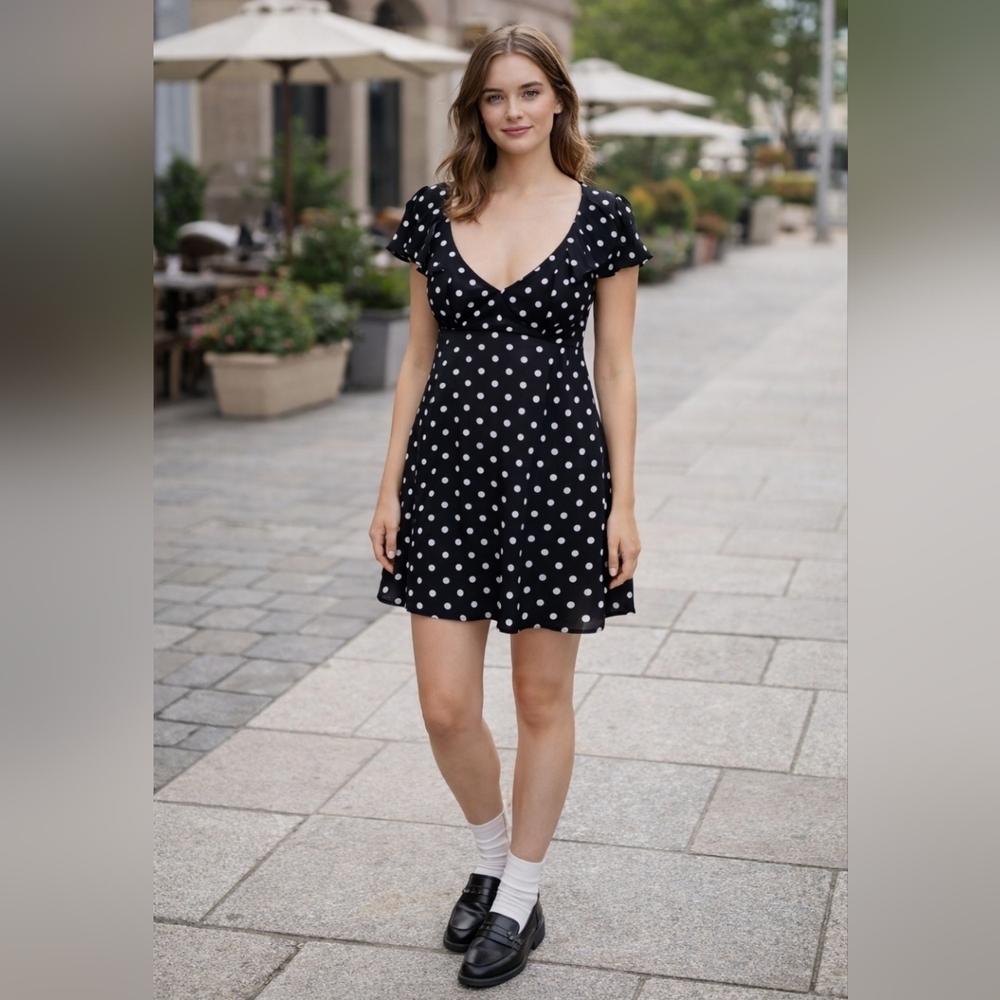 Princess Polly Black and White Polka Dot Mini Dress Size 12